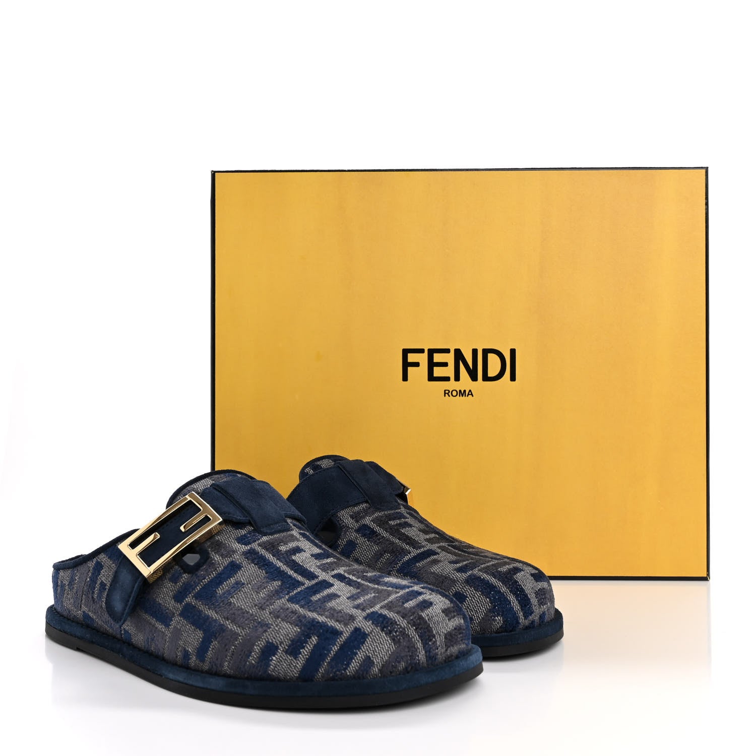 Fendi Woven Fabric FF Fendi Feel Mules 37 Grigio Blue Midnight Blue 10 of 10
