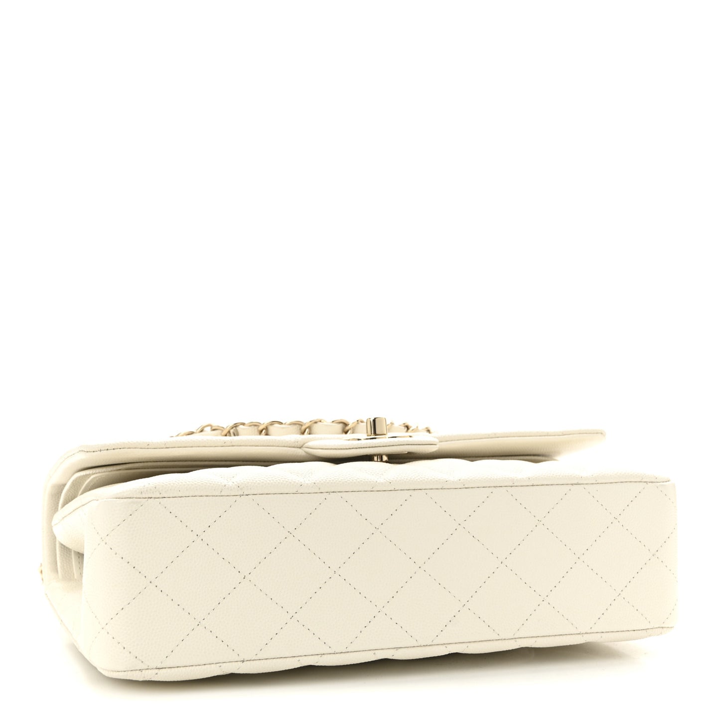 Caviar Quilted Medium Double Flap White