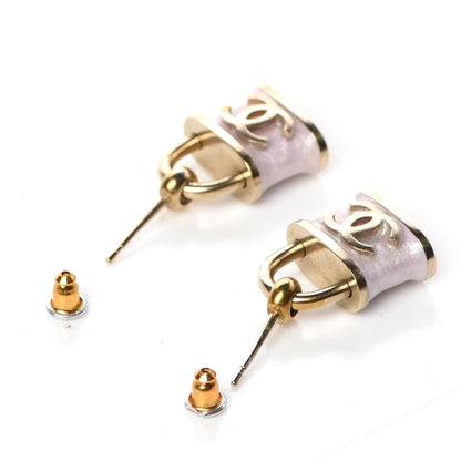 Chanel Resin Glitter Padlock CC Drop Earrings Pink Gold 3 of 4
