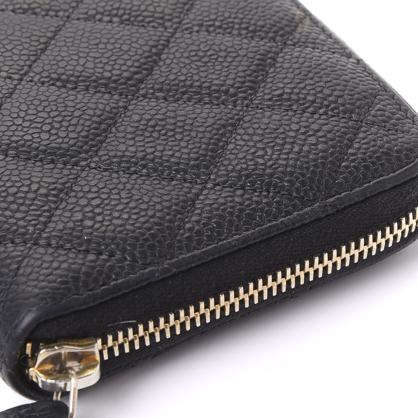 Caviar Quilted Large Gusset Zip Around Wallet Black