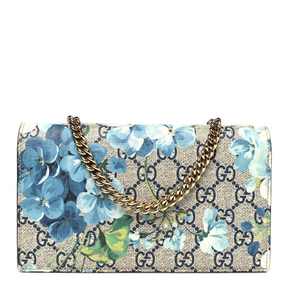 Gucci GG Supreme Monogram Blooms Chain Wallet Blue 1 of 11