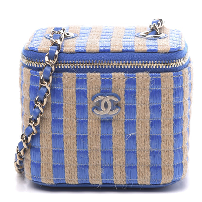 Chanel Raffia Jute Striped Mini Vanity Case With Chain Blue Beige 1 of 10