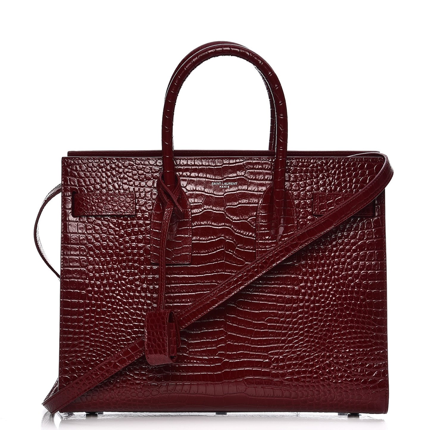 Calfskin Crocodile Embossed Small Sac De Jour Bordeaux