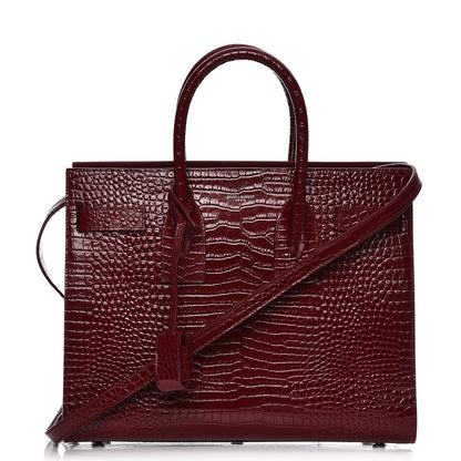 Saint Laurent Calfskin Crocodile Embossed Small Sac De Jour Bordeaux 1 of 10