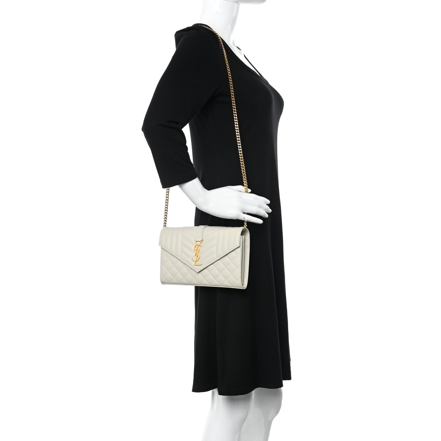 Saint Laurent Grain De Poudre Mixed Matelasse Triquilt Monogram Chain Wallet Crema Soft 2 of 10