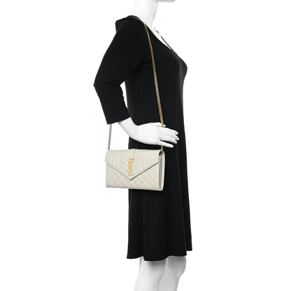 Saint Laurent Grain De Poudre Mixed Matelasse Triquilt Monogram Chain Wallet Crema Soft 2 of 10