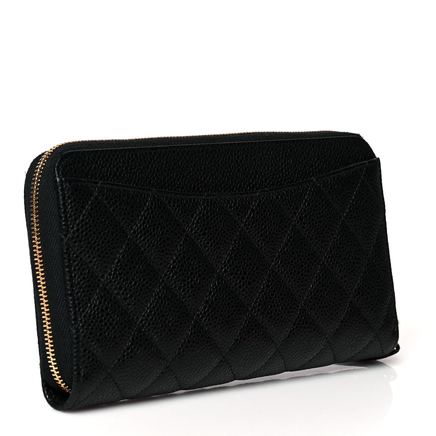 Caviar Quilted Large Gusset Zip Around Wallet Black