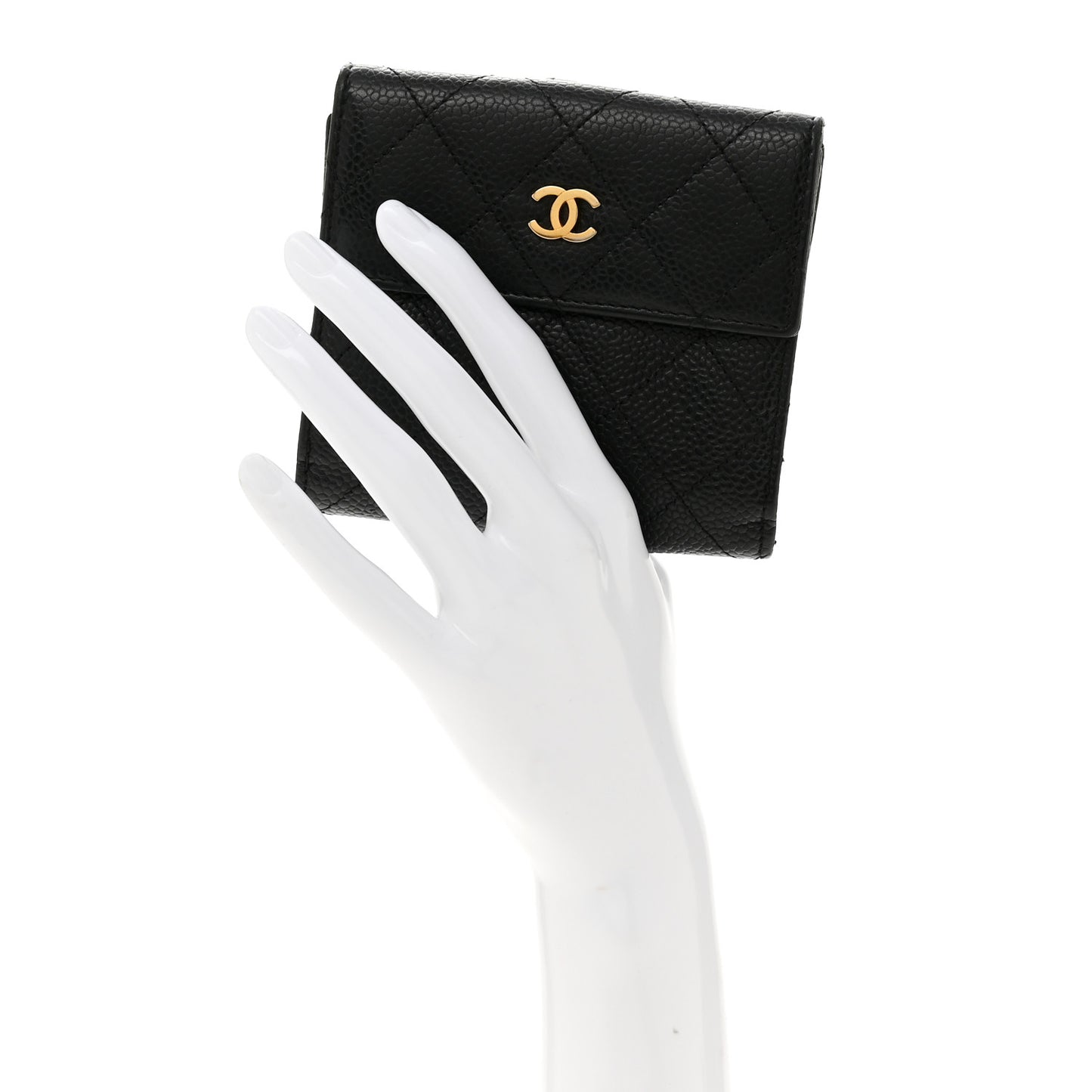 Caviar Quilted Compact French Flap Wallet Black