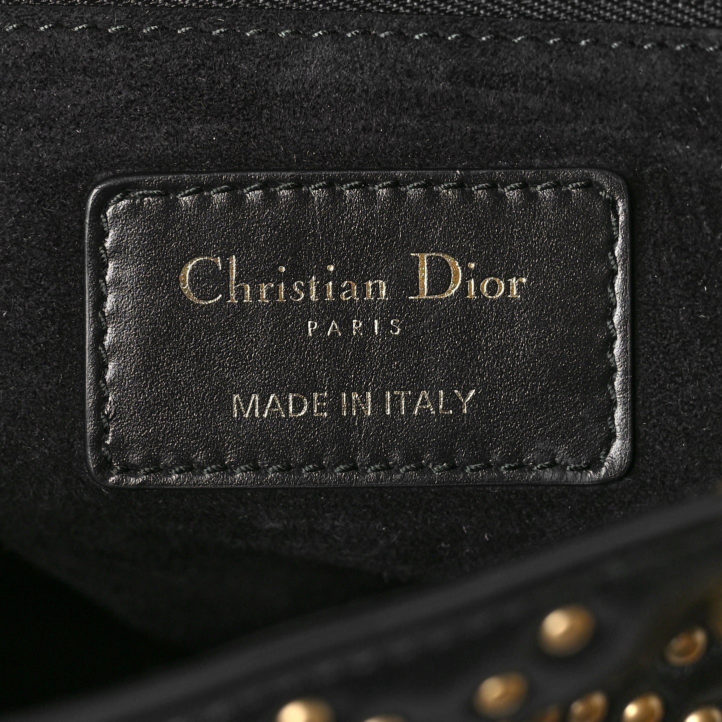 Calfskin Cannage Studded Medium Supple Lady Dior Black
