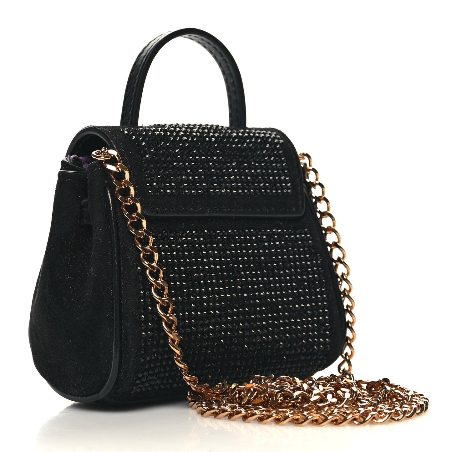 Suede Crystal Studded Micro La Medusa Bag Black
