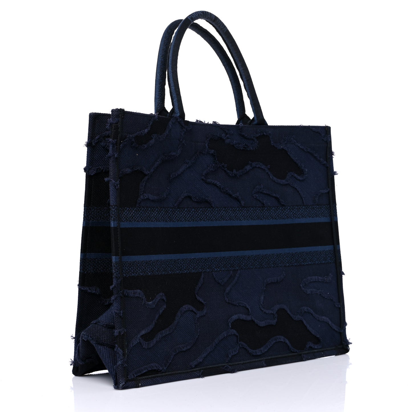 Canvas Embroidered Camouflage Book Tote Blue