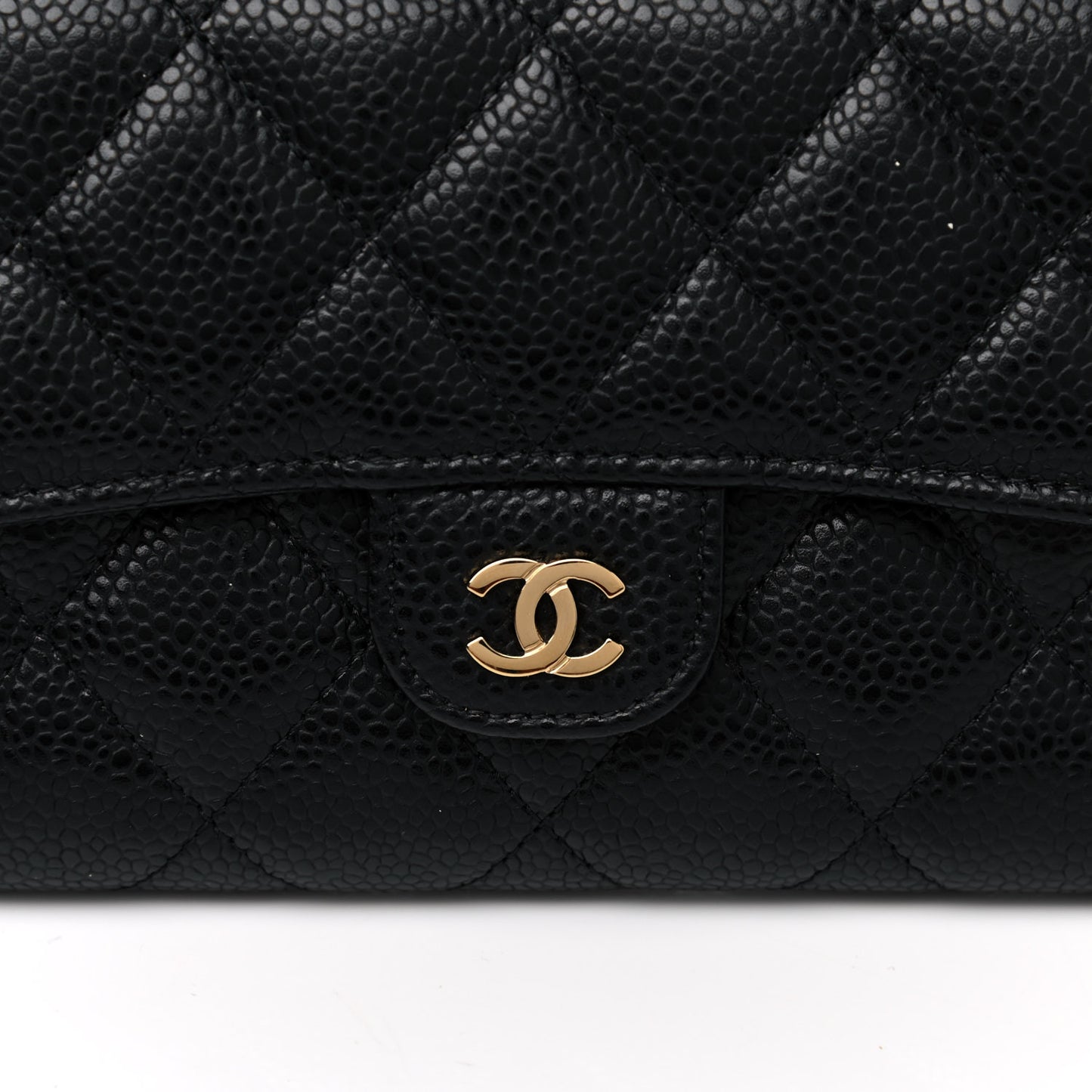 Caviar Quilted Large Gusset Flap Wallet Black
