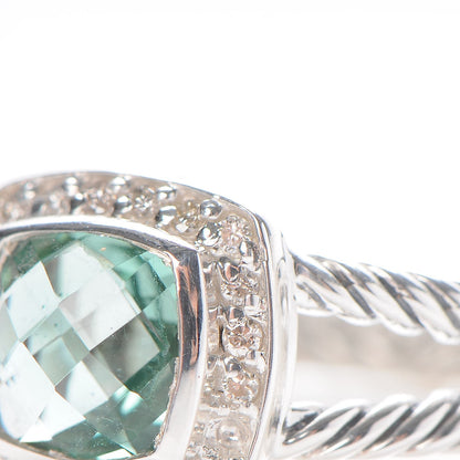David Yurman Sterling Silver Diamond Prasiolite 7mm Petite Albion Ring 53 6.5 6 of 6