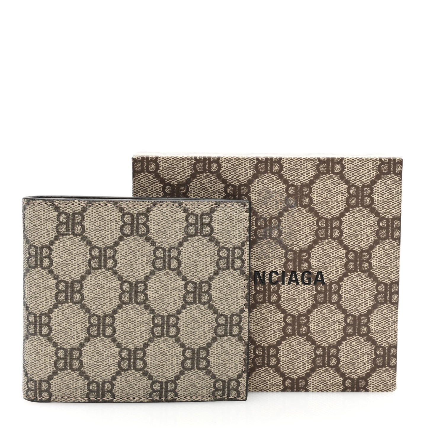 X BALENCIAGA BB Supreme Monogram Bi-Fold Wallet Beige Ebony