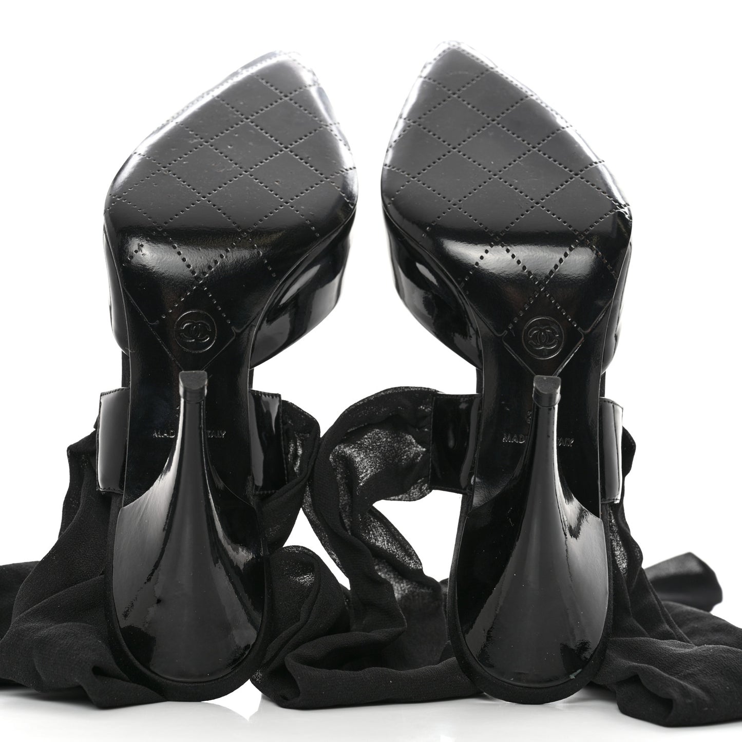 Patent Calfskin Ankle Wrap Pumps 37.5 Black
