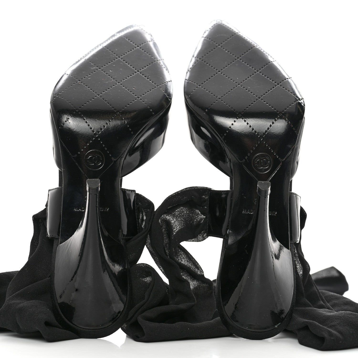 Chanel Patent Calfskin Ankle Wrap Pumps 37.5 Black 5 of 7