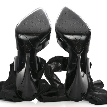 Chanel Patent Calfskin Ankle Wrap Pumps 37.5 Black 5 of 7