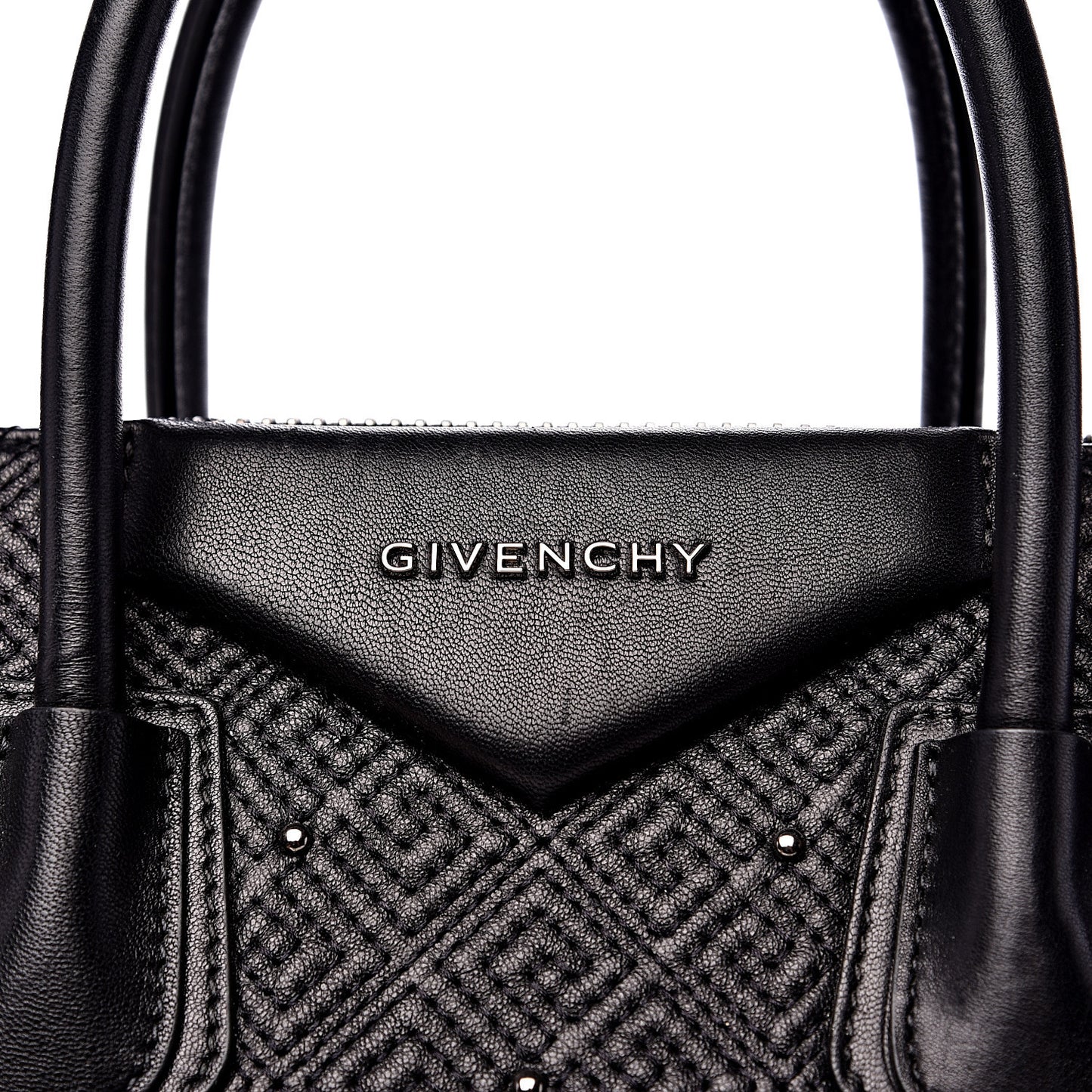 Lambskin Logo Embossed Small Studded Antigona Black
