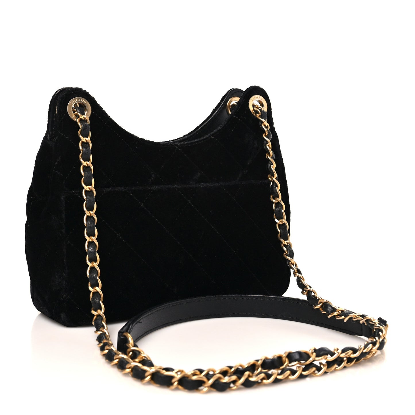 Velvet Quilted Small Wavy CC Hobo Black