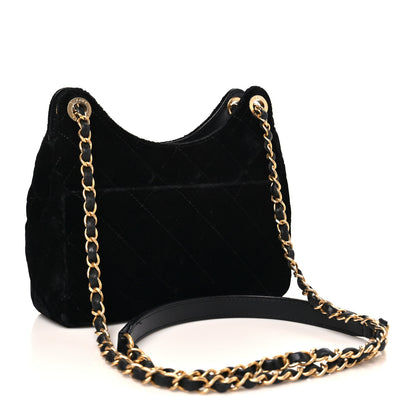 Chanel Velvet Quilted Small Wavy CC Hobo Black 3 of 12