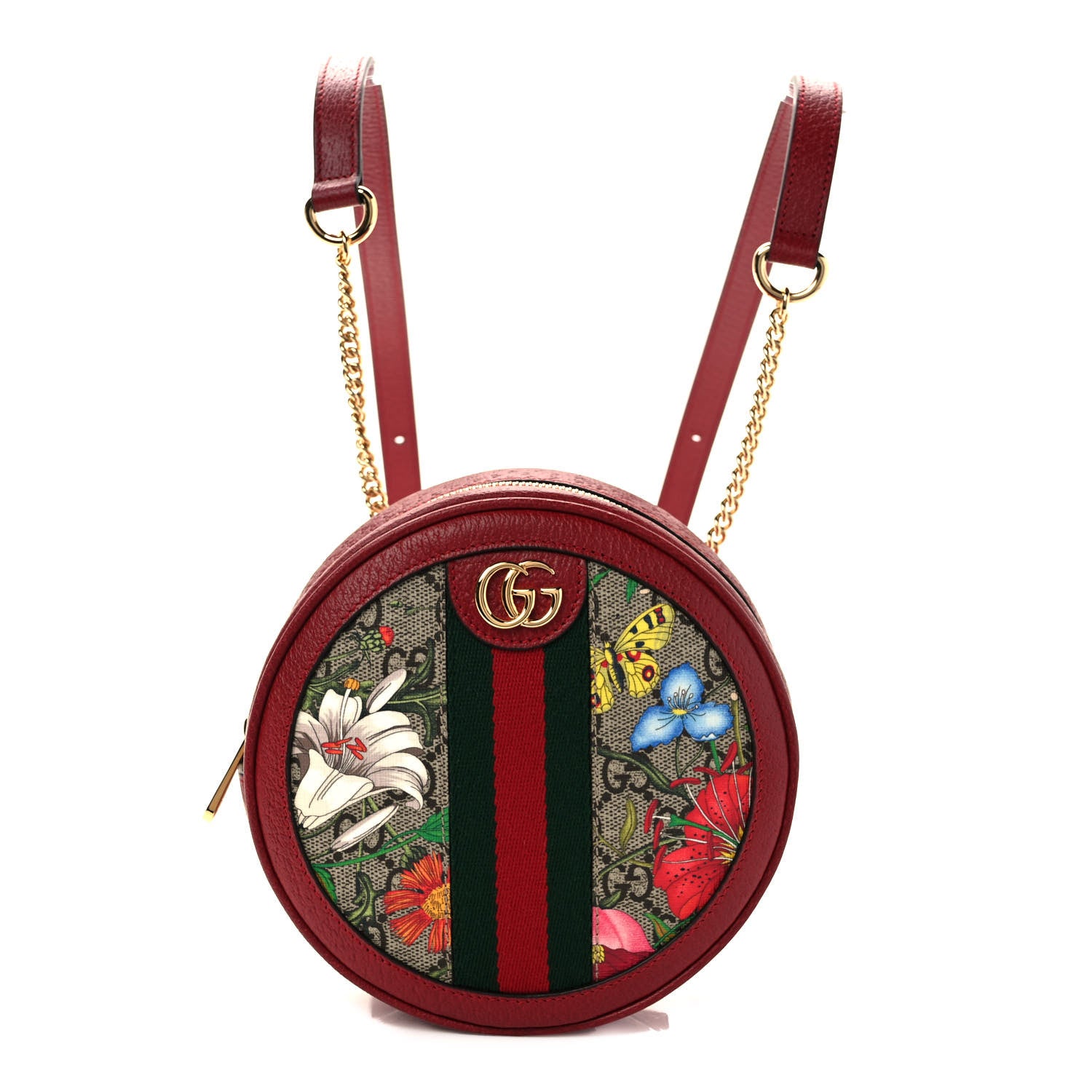Gucci GG Supreme Monogram Web Flora Mini Ophidia Round Backpack Red 1 of 8
