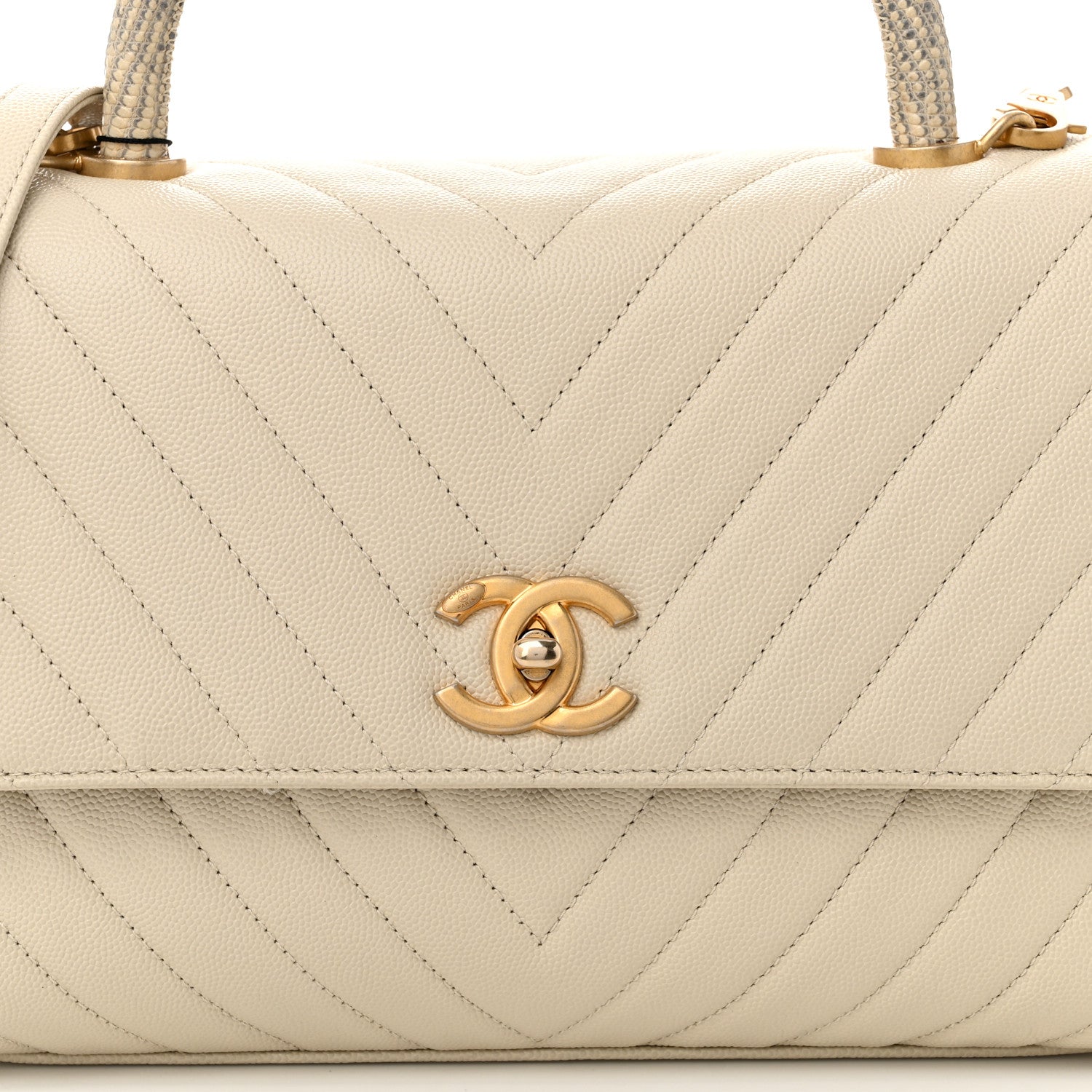 Chanel Caviar Lizard Chevron Quilted Small Coco Handle Flap Ivory 8 of 10