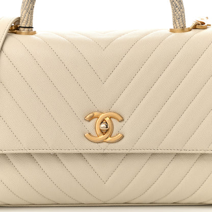 Chanel Caviar Lizard Chevron Quilted Small Coco Handle Flap Ivory 8 of 10