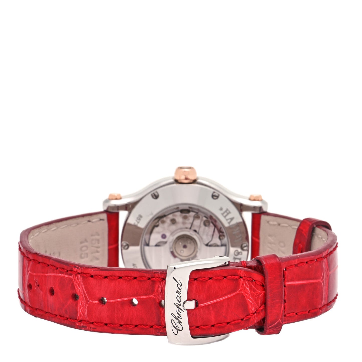 Stainless Steel 18K Rose Gold Alligator 5 Diamond 30mm Happy Sport Automatic Watch Red