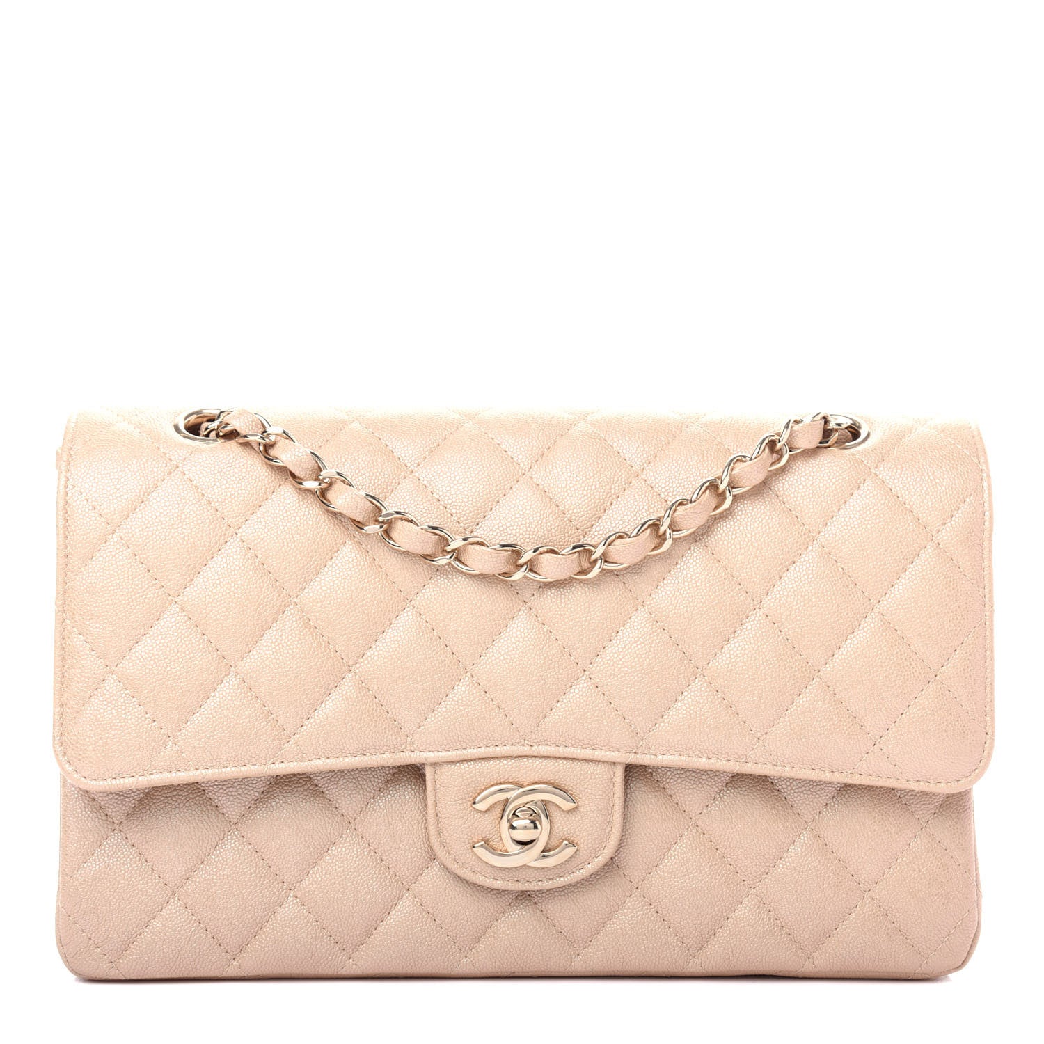 Chanel Iridescent Caviar Quilted Medium Double Flap Beige 1 of 10