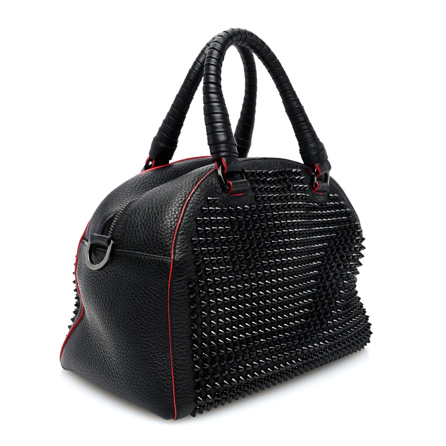Grained Calfskin Studded Panettone Bowling Bag Black