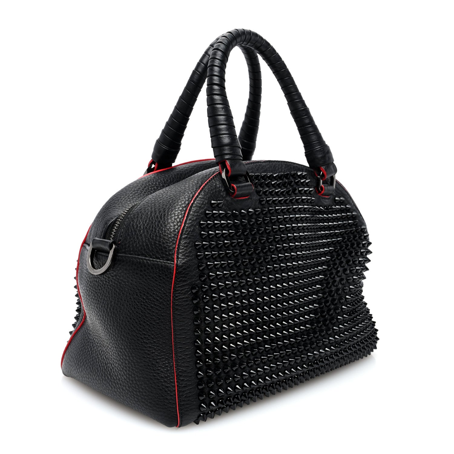 Christian Louboutin Grained Calfskin Studded Panettone Bowling Bag Black 3 of 9