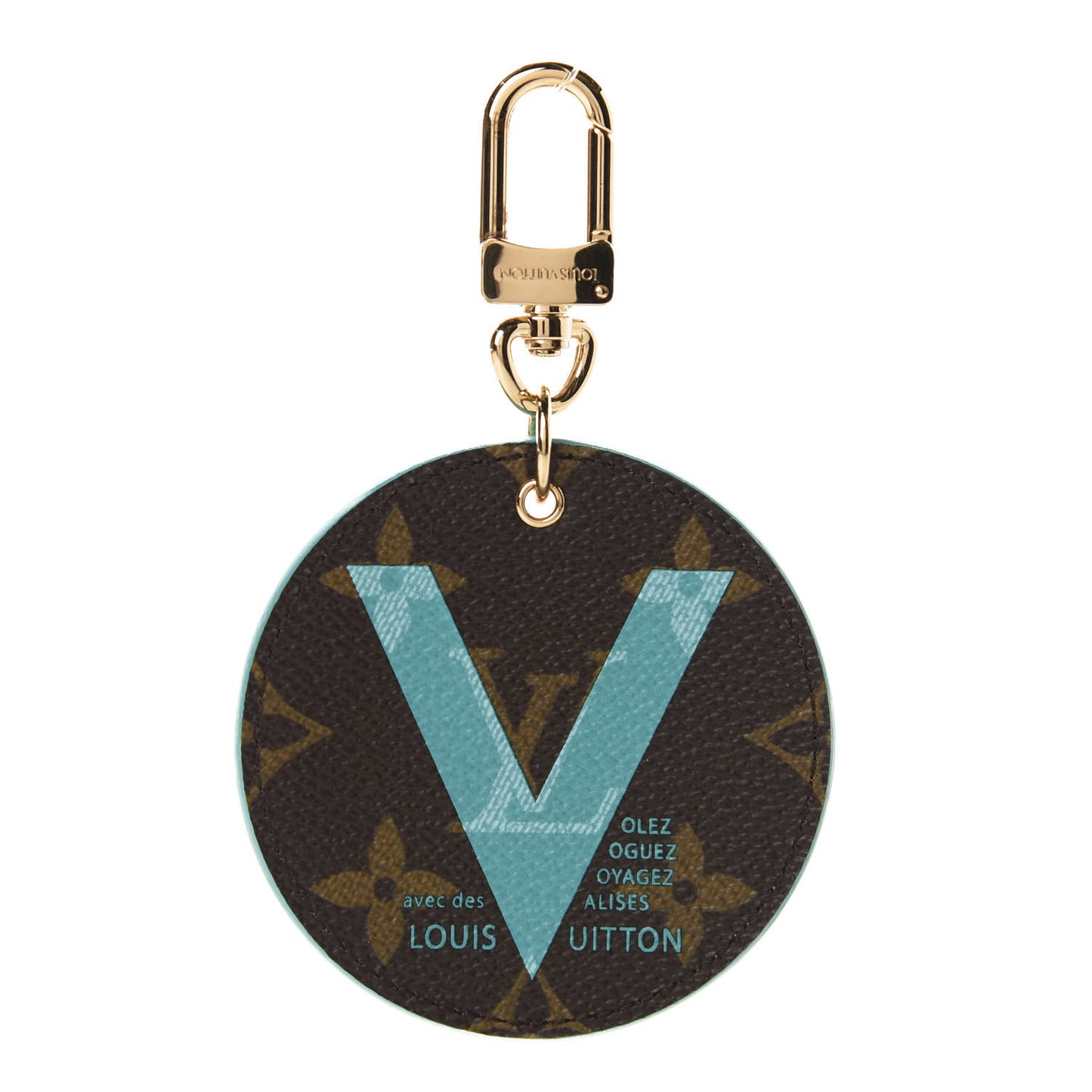 Monogram Illustre V Bag Charm Key Ring Turquoise