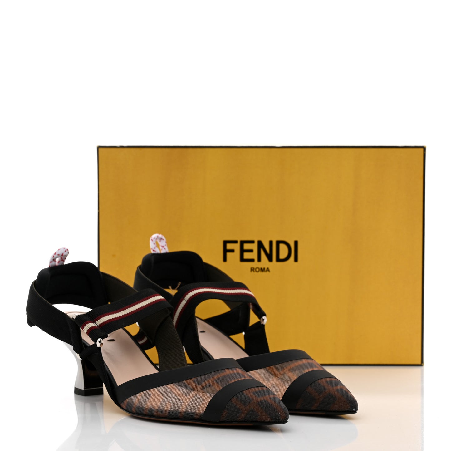 Technical Mesh FF Colibri 55mm Slingback Pumps 38 Tobacco Moro Black Militare