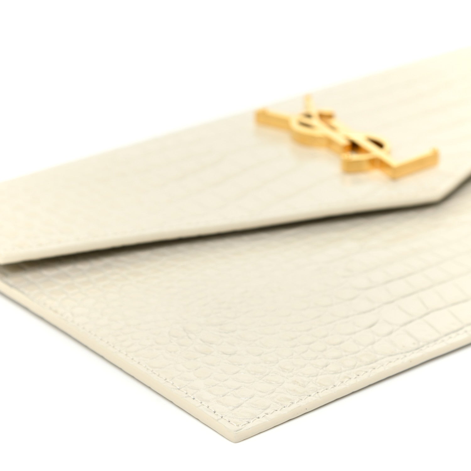Saint Laurent Calfskin Crocodile Embossed Uptown Monogram Pouch Crema Soft 7 of 14