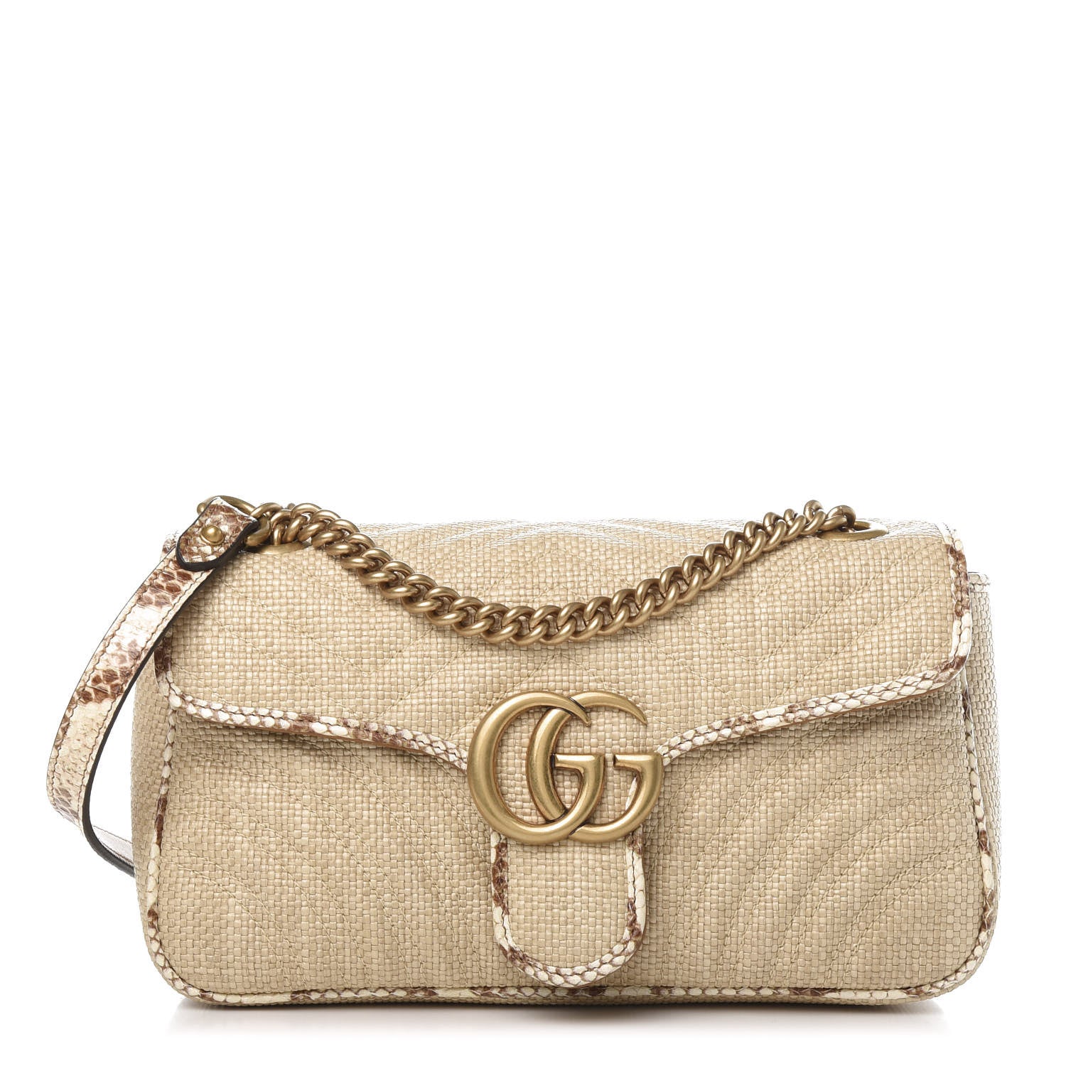 Gucci Raffia Elaphe Matelasse Small GG Marmont Shoulder Bag Natural Cream Brown 1 of 11