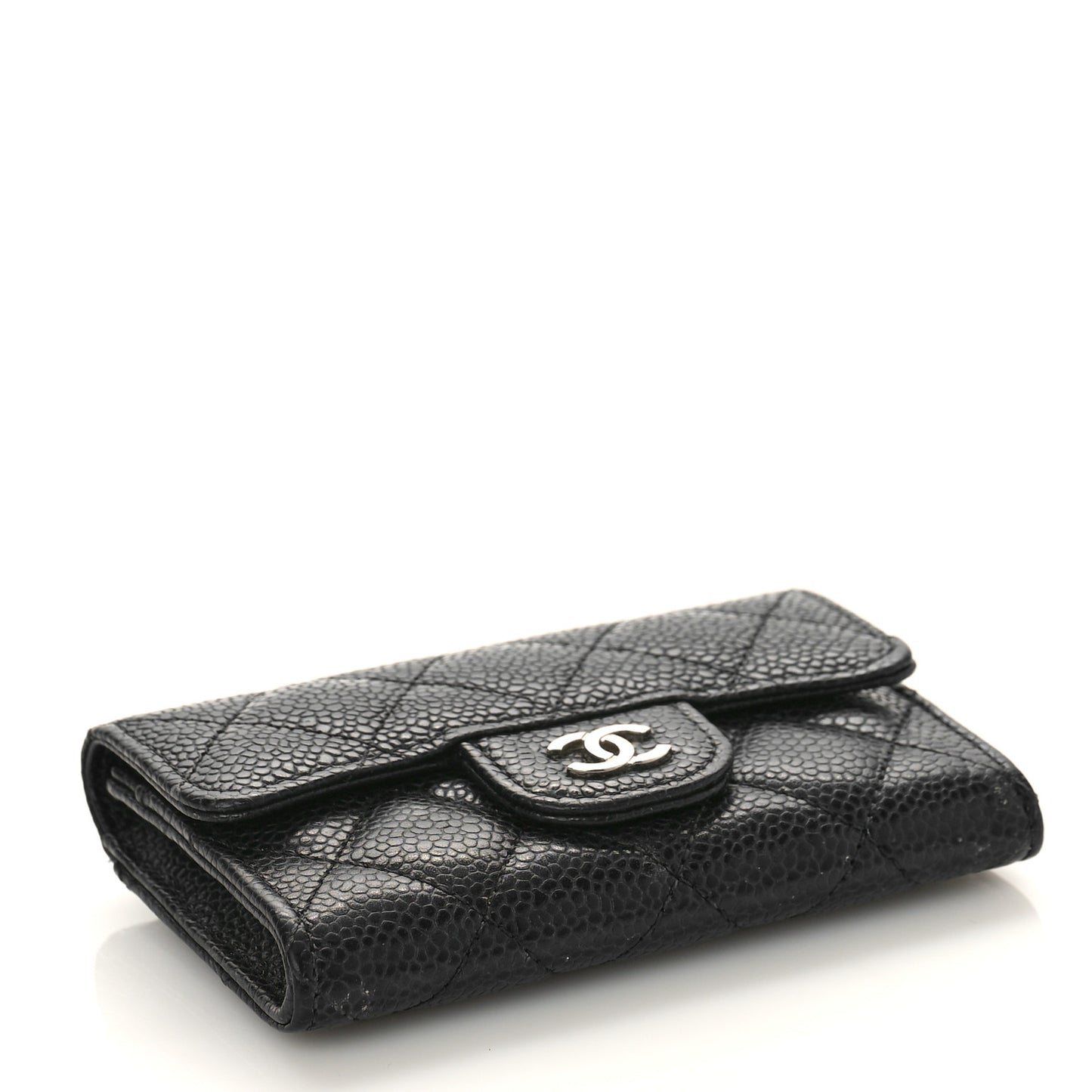 Caviar Quilted Flap Card Holder Wallet Black
