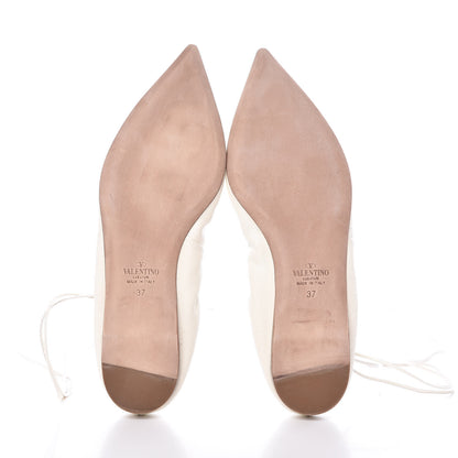 Valentino Garavani Nappa Rockstud Gladiator Lace Up Ballerina Flats 37 Ivory 7 of 11
