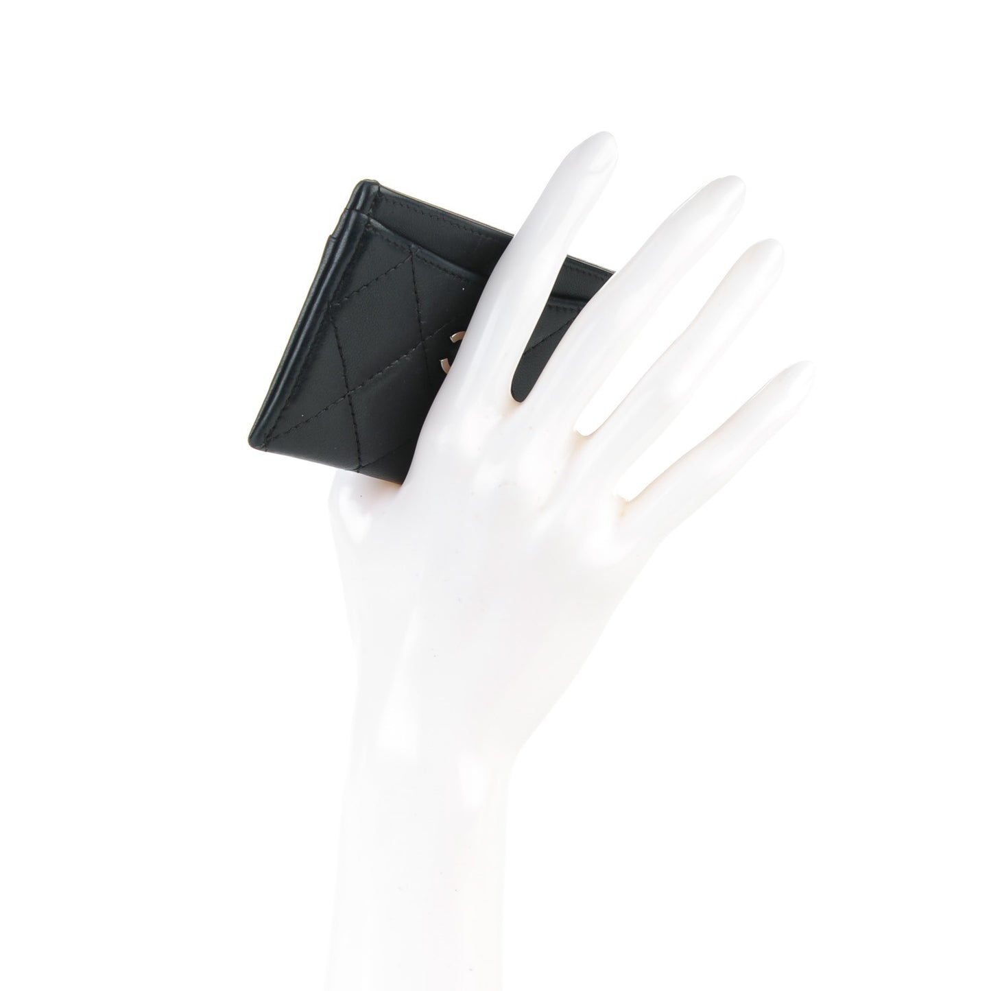 Lambskin Quilted Card Holder Black