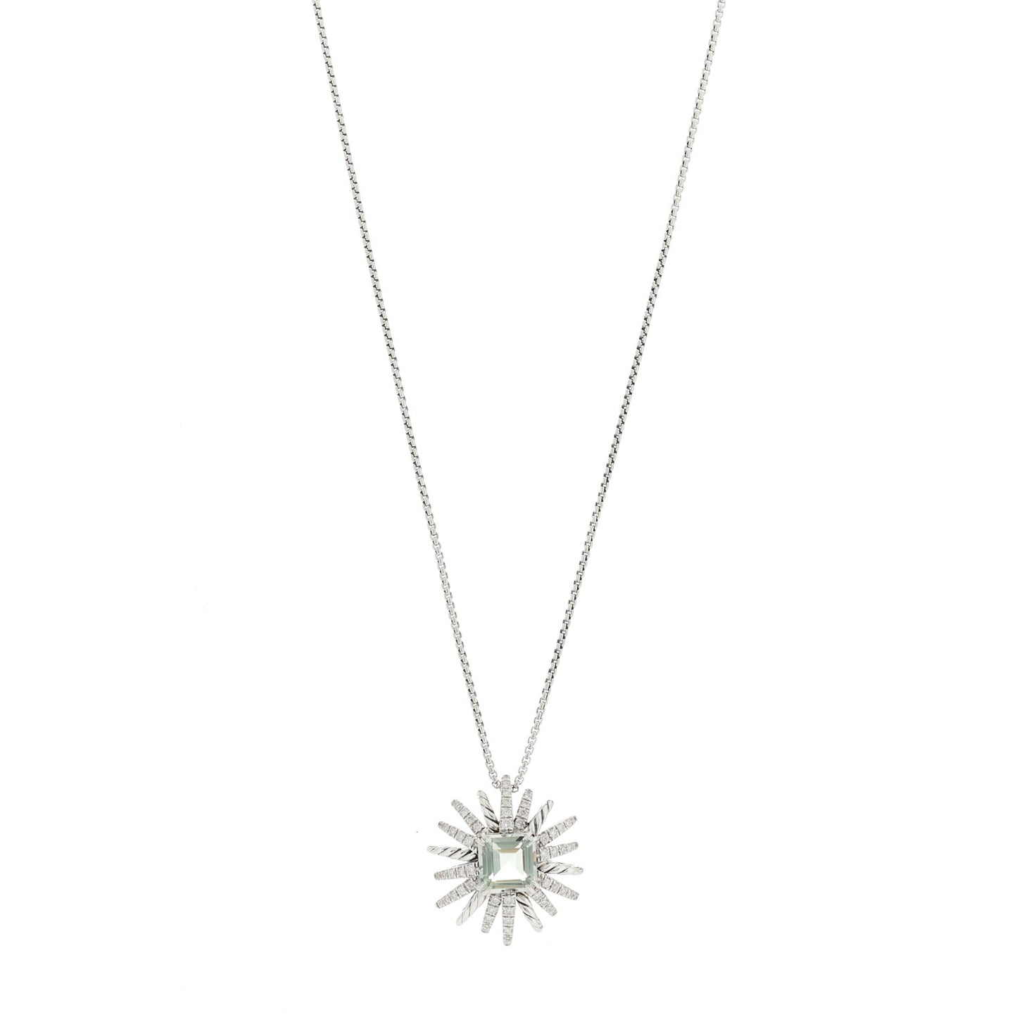 Sterling Silver Diamond Prasiolite 23mm Starburst Pendant Necklace