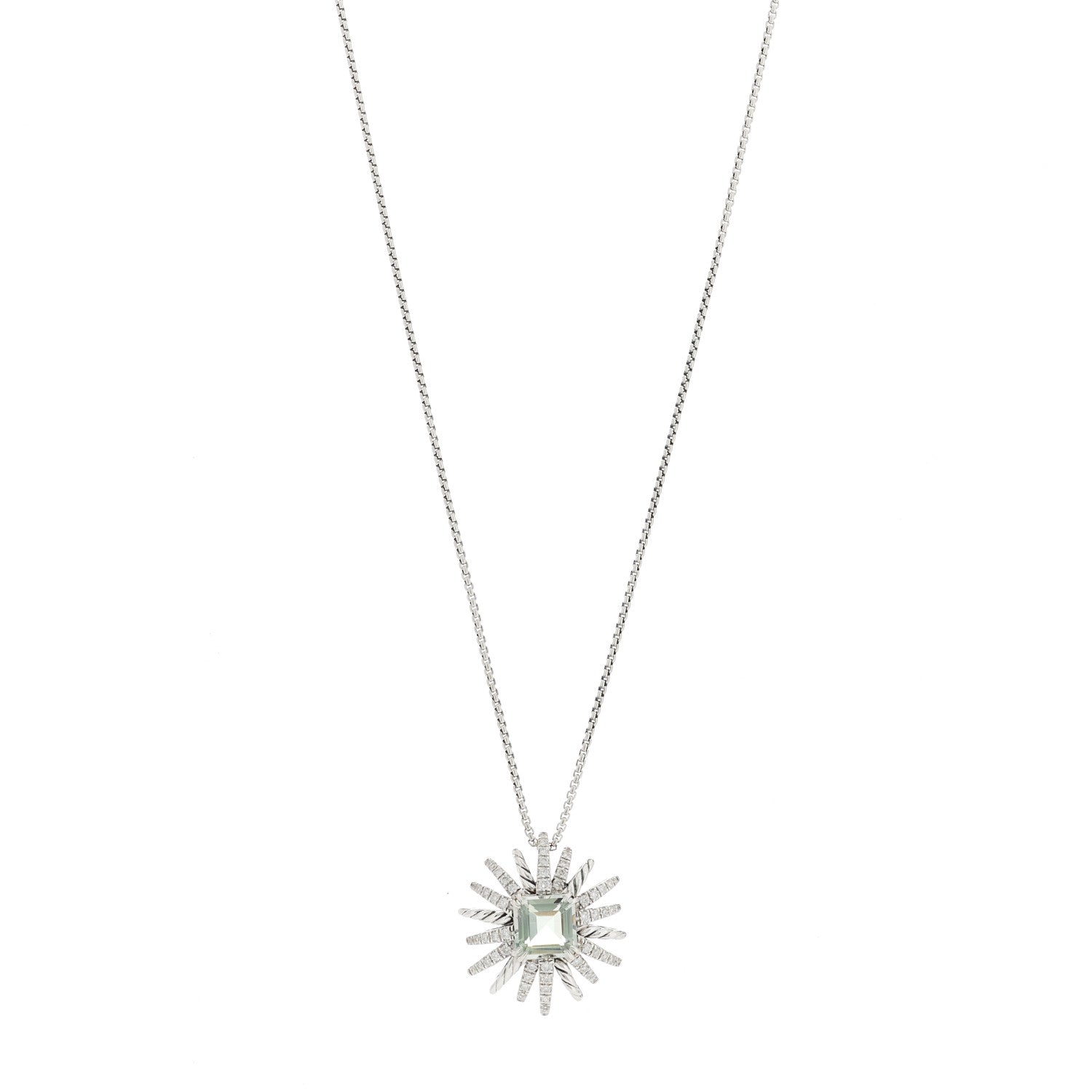 David Yurman Sterling Silver Diamond Prasiolite 23mm Starburst Pendant Necklace 1 of 8