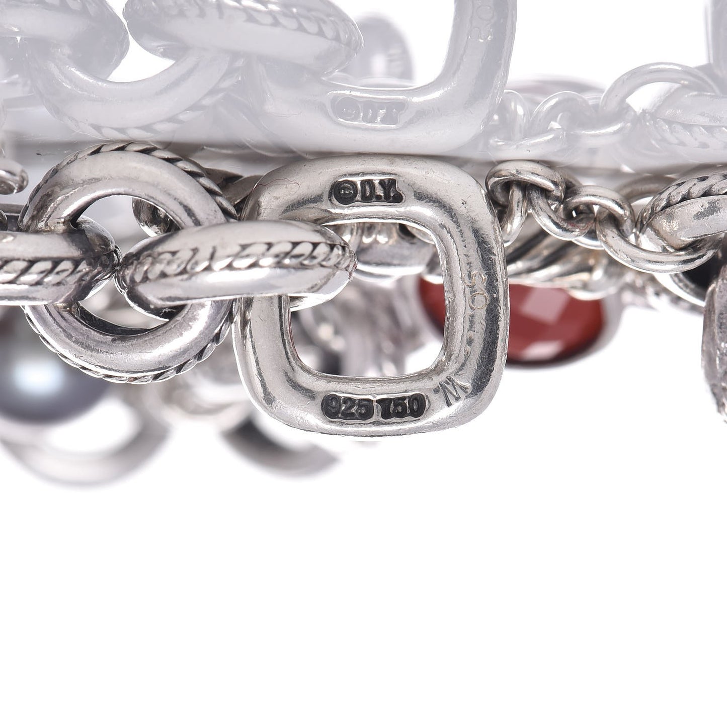 Sterling Silver 18K Yellow Gold Carnelian Garnet Pearl Labradorite Old World Charm Bracelet