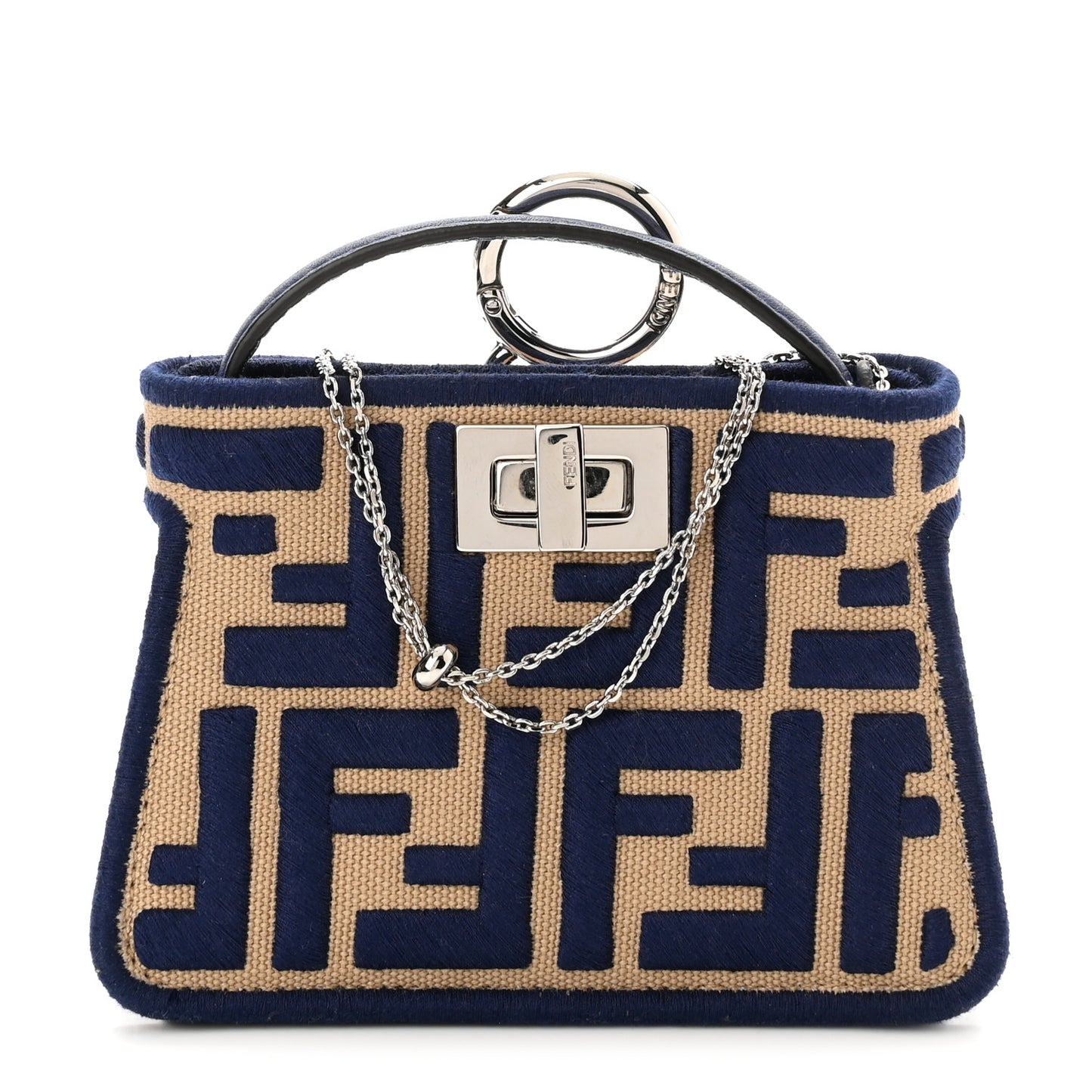 Canvas Vitello Volanato FF Embroidered Pico Peekaboo Charm Sand Midnight