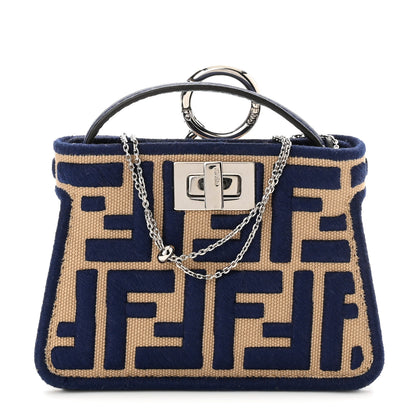 Fendi Canvas Vitello Volanato FF Embroidered Pico Peekaboo Charm Sand Midnight 1 of 10