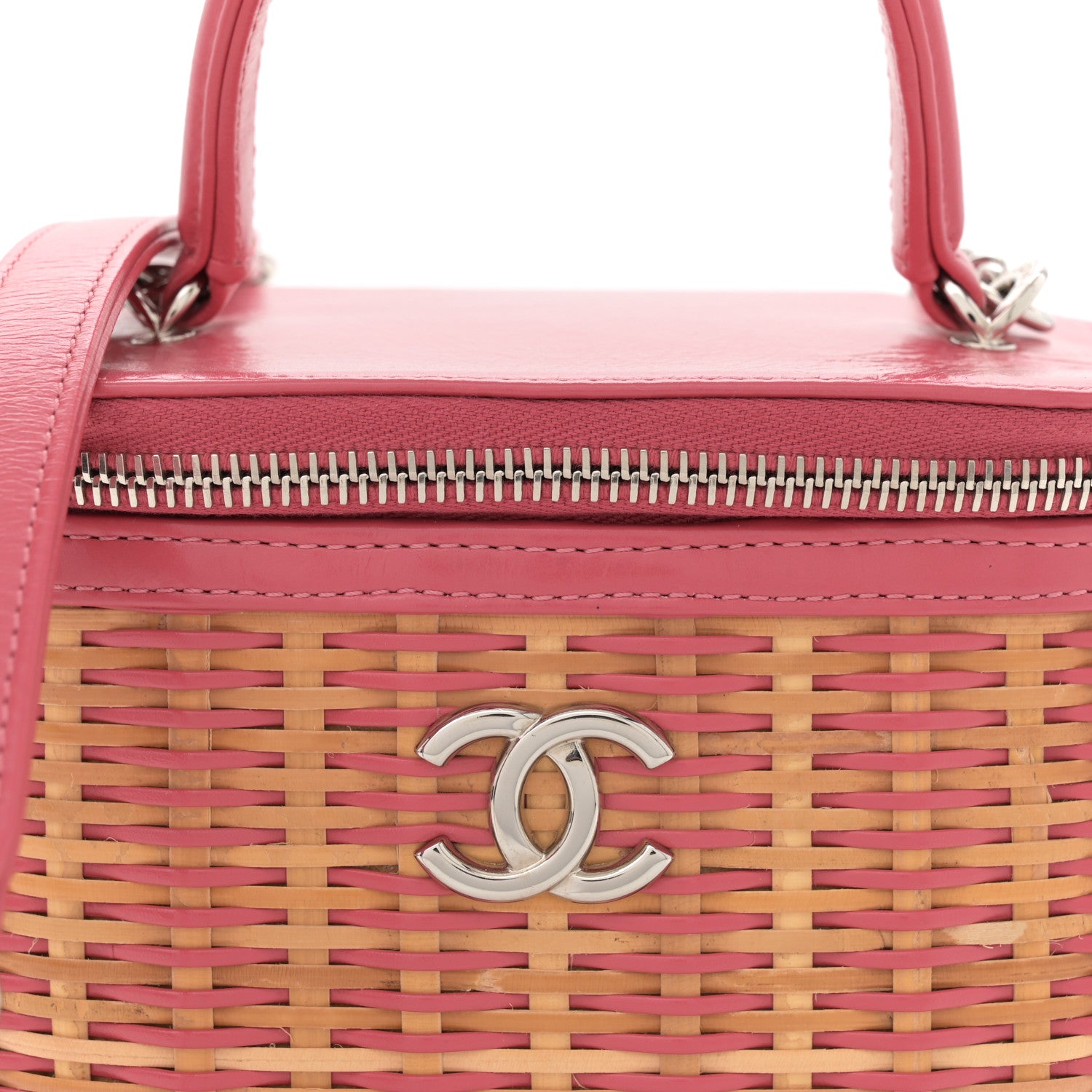 Chanel Calfskin Raffia Small Take Away Vanity Case Bag Pink Beige 8 of 10