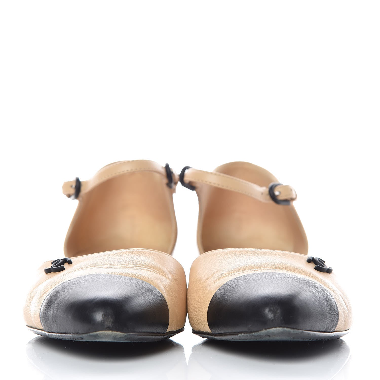 Chanel Lambskin Cap Toe CC Flats 38 Beige Black 2 of 16