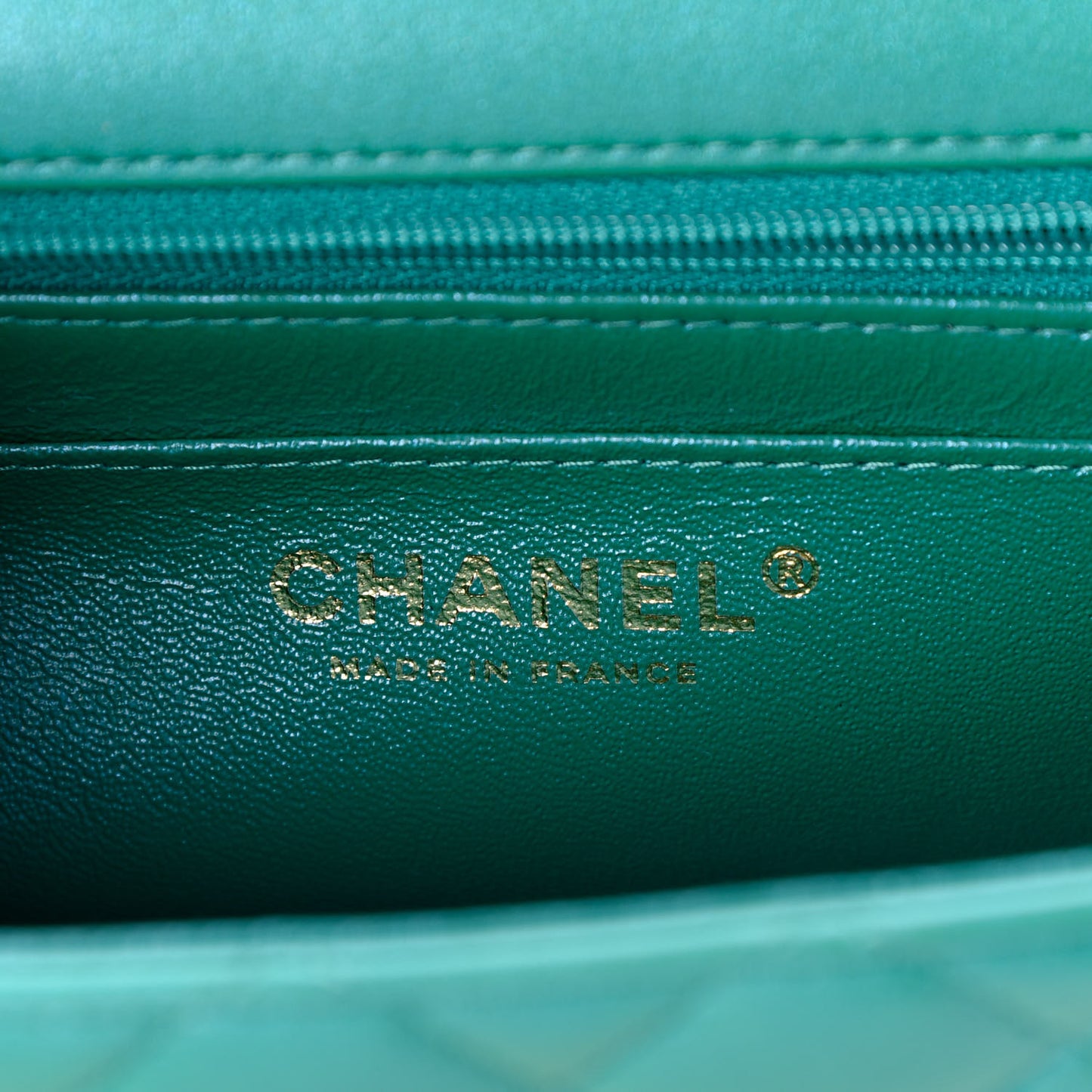Iridescent Lambskin Quilted Mini Top Handle Rectangular Flap Green