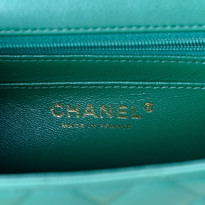 Chanel Iridescent Lambskin Quilted Mini Top Handle Rectangular Flap Green 6 of 10