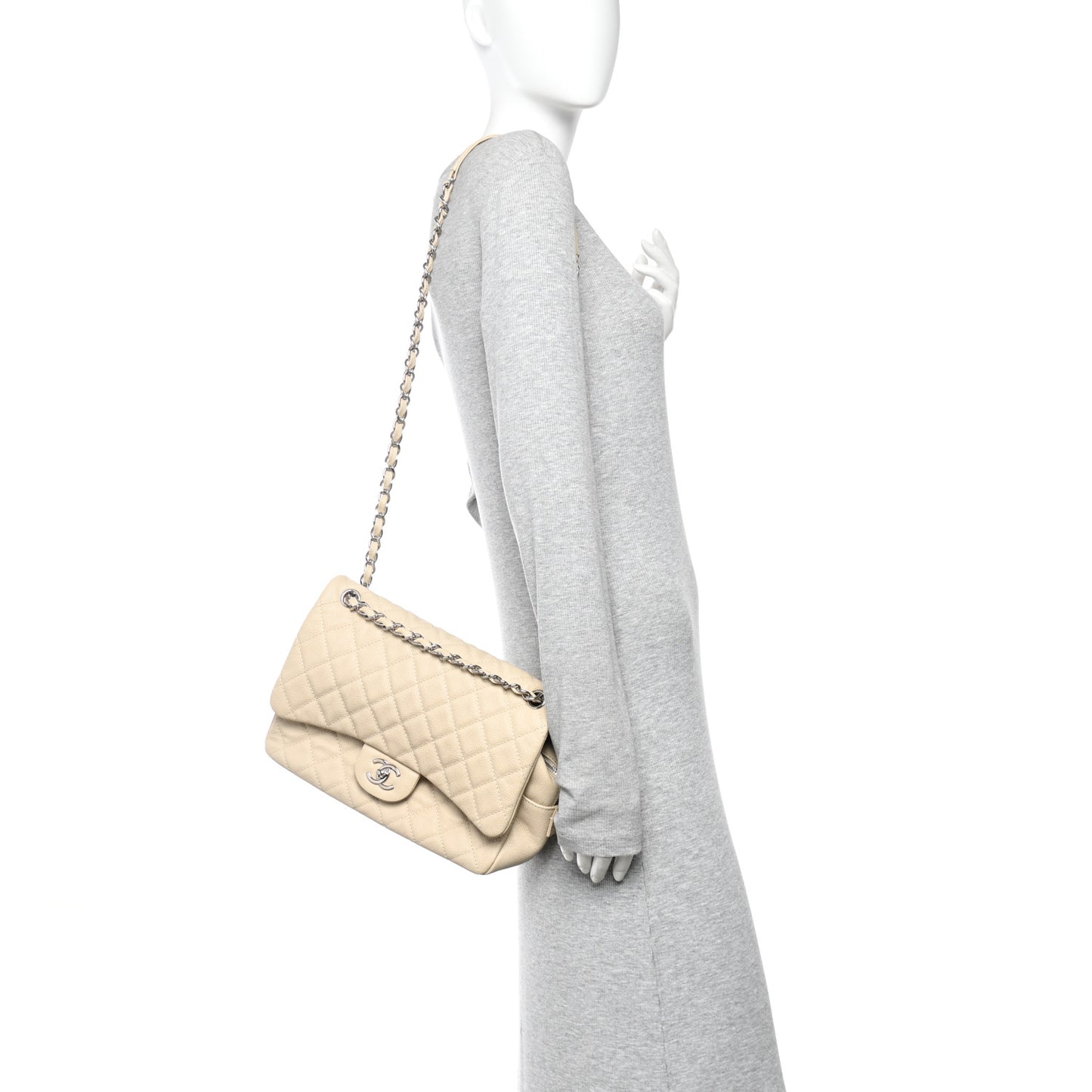 Caviar Quilted Jumbo Easy Flap Beige
