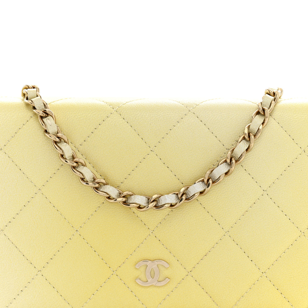 Iridescent Goatskin Quilted Wallet on Chain WOC Light Yellow