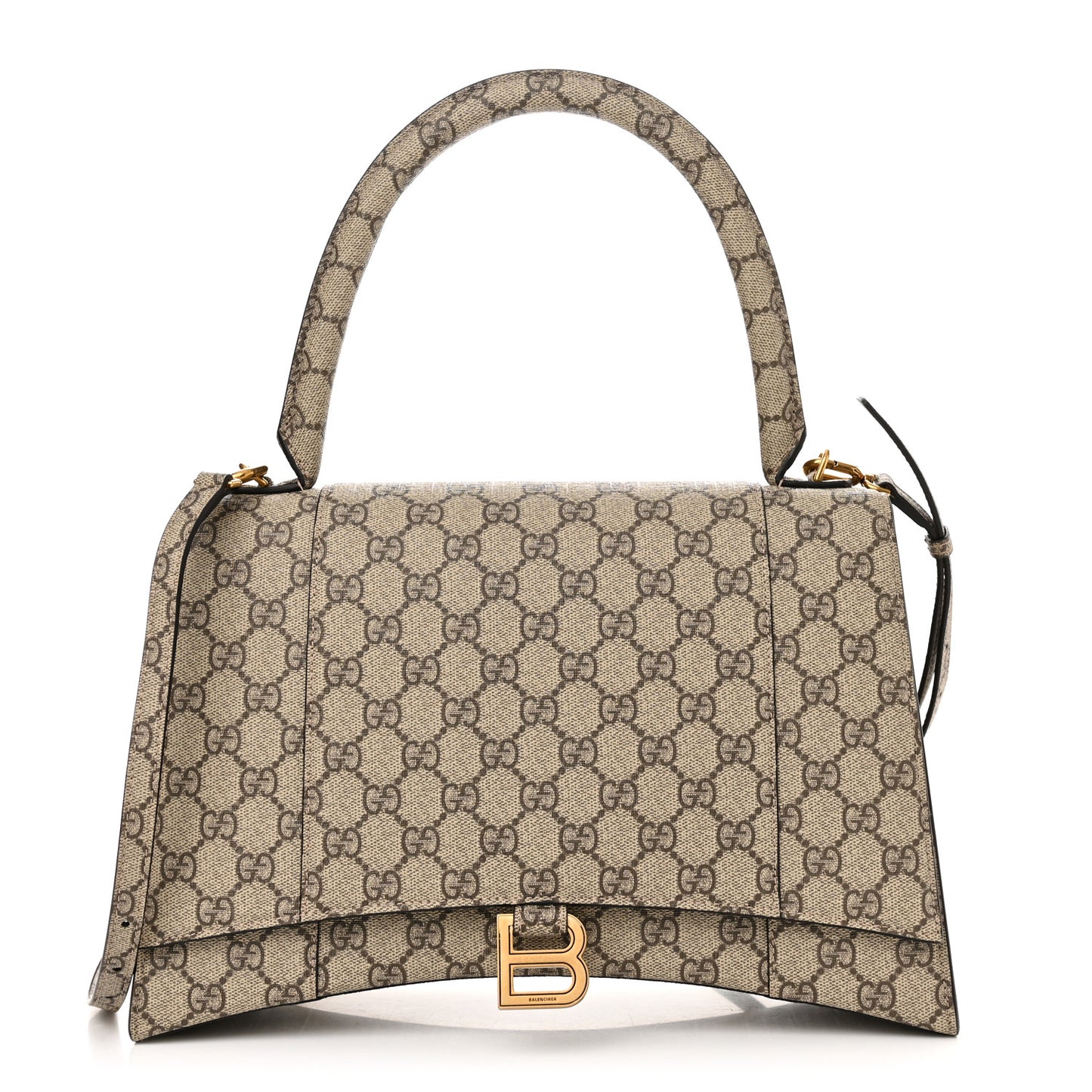 X GUCCI GG Supreme Monogram Medium Hourglass Top Handle Bag Beige Ebony